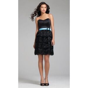 NWT Alfred Angelo Black-Blue Box Black Lace Mini Dress - size 12